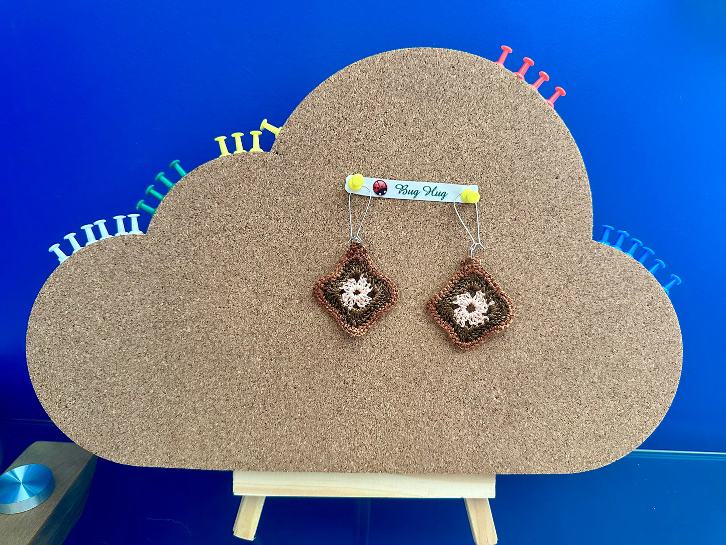 Earrings - granny squares - bronze and brown