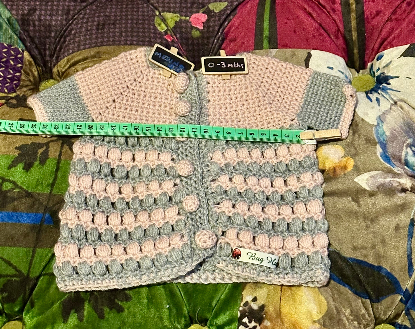 Baby - Hand Crocheted Merino Baby Jacket - approx 0-3 months