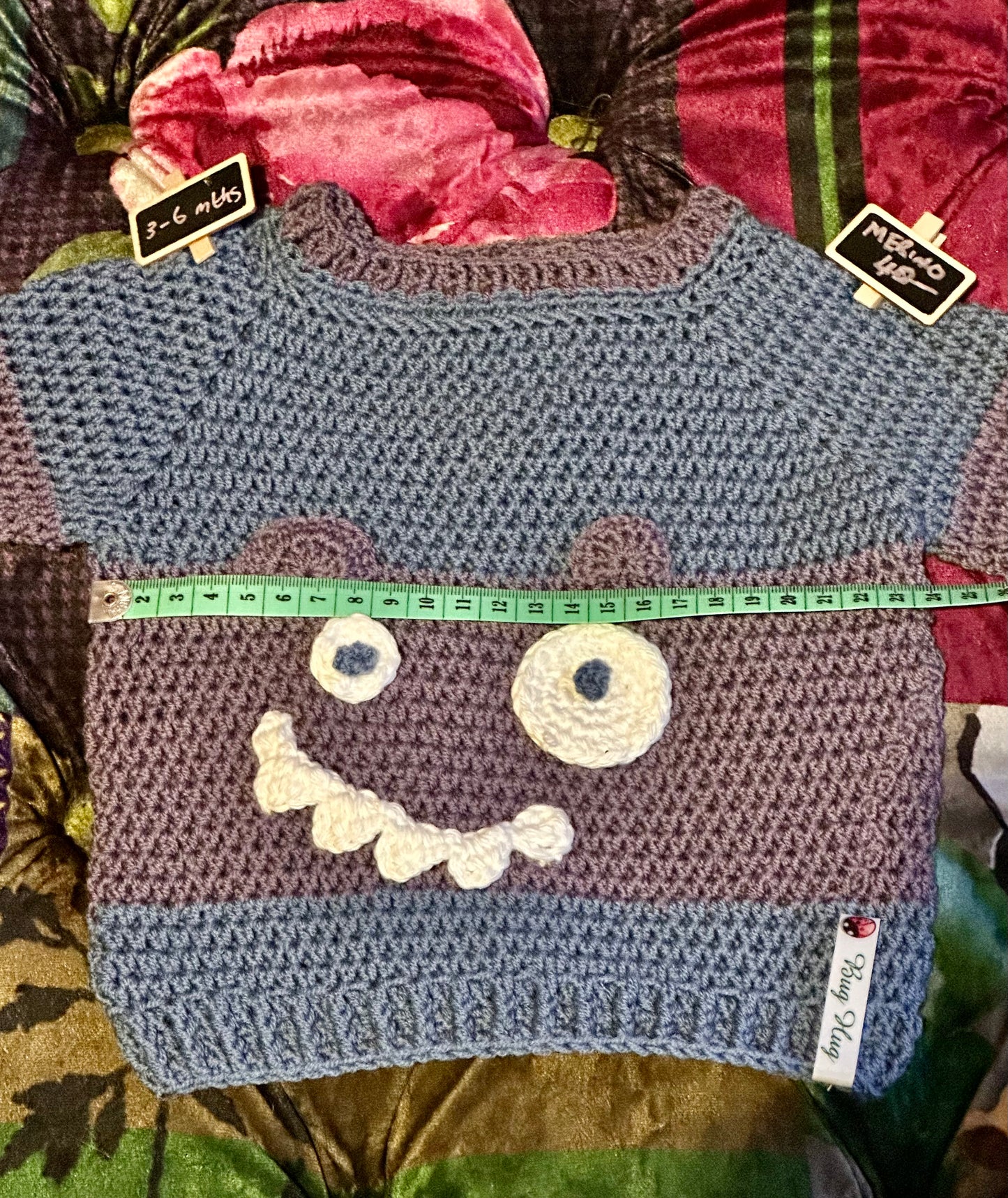 Hand Crocheted Merino Monster Jumper -approx 3-6 months