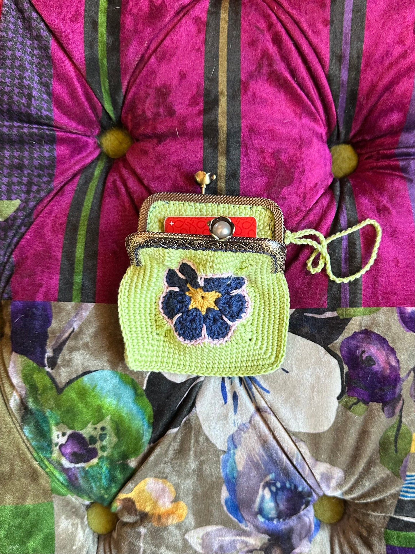 Granny Square Coin/Card Purse - Hand Crocheted