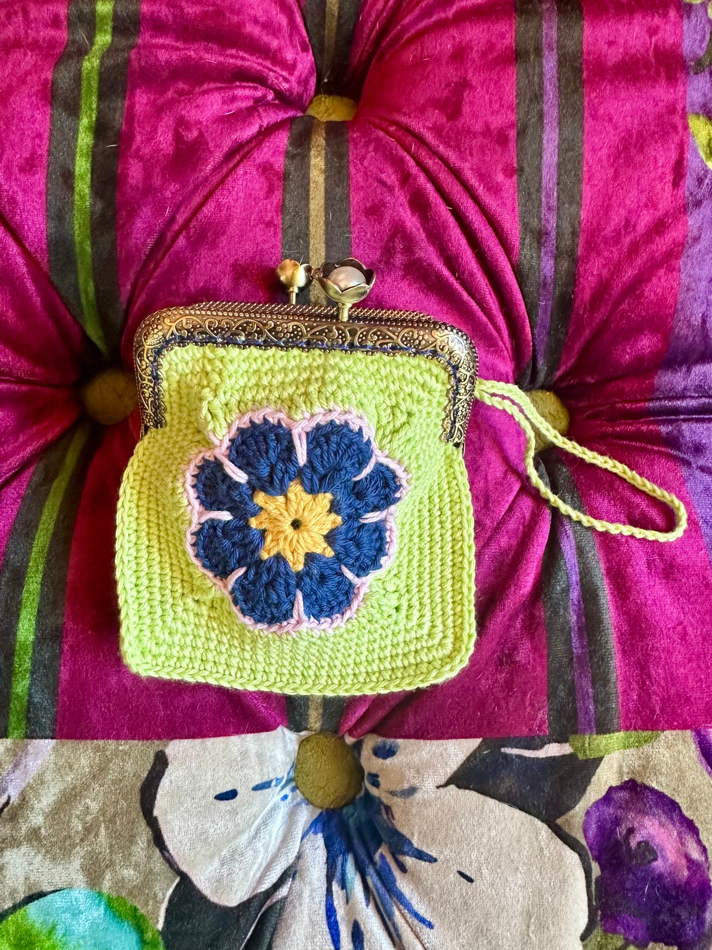 Granny Square Coin/Card Purse - Hand Crocheted