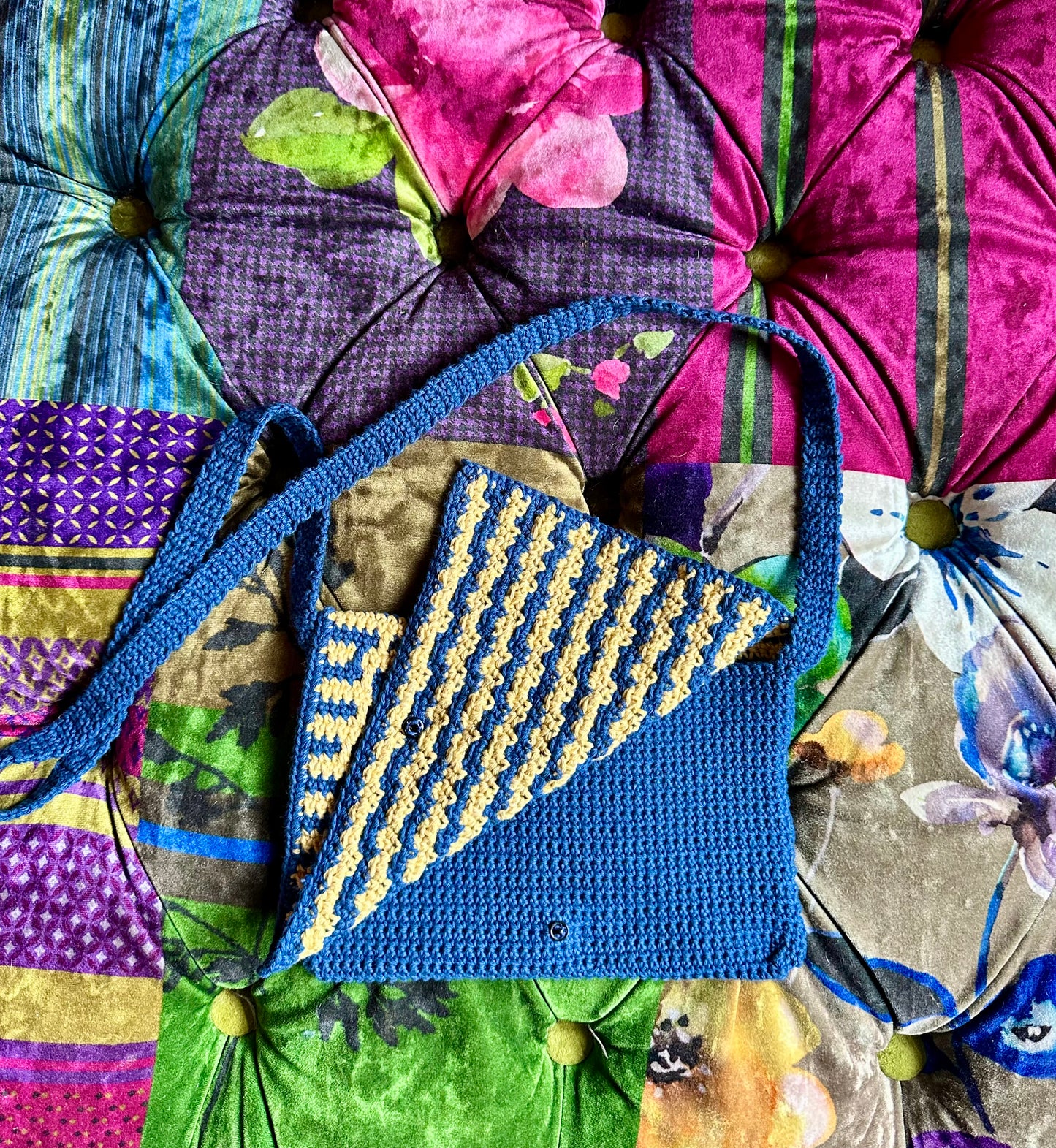 Mosaic Crochet Cross Body Bag - Hand Crocheted