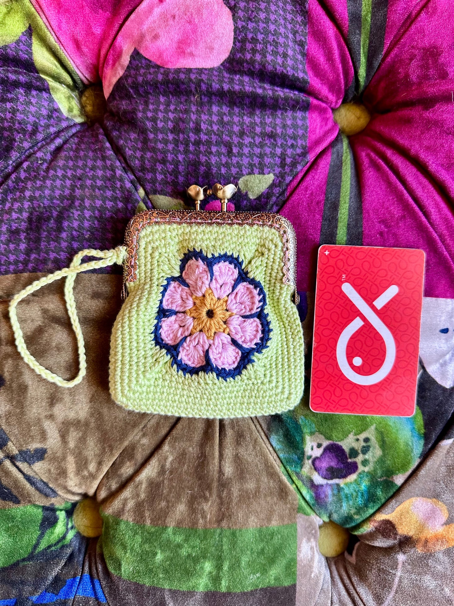 Granny Square Coin/Card Purse - Hand Crocheted