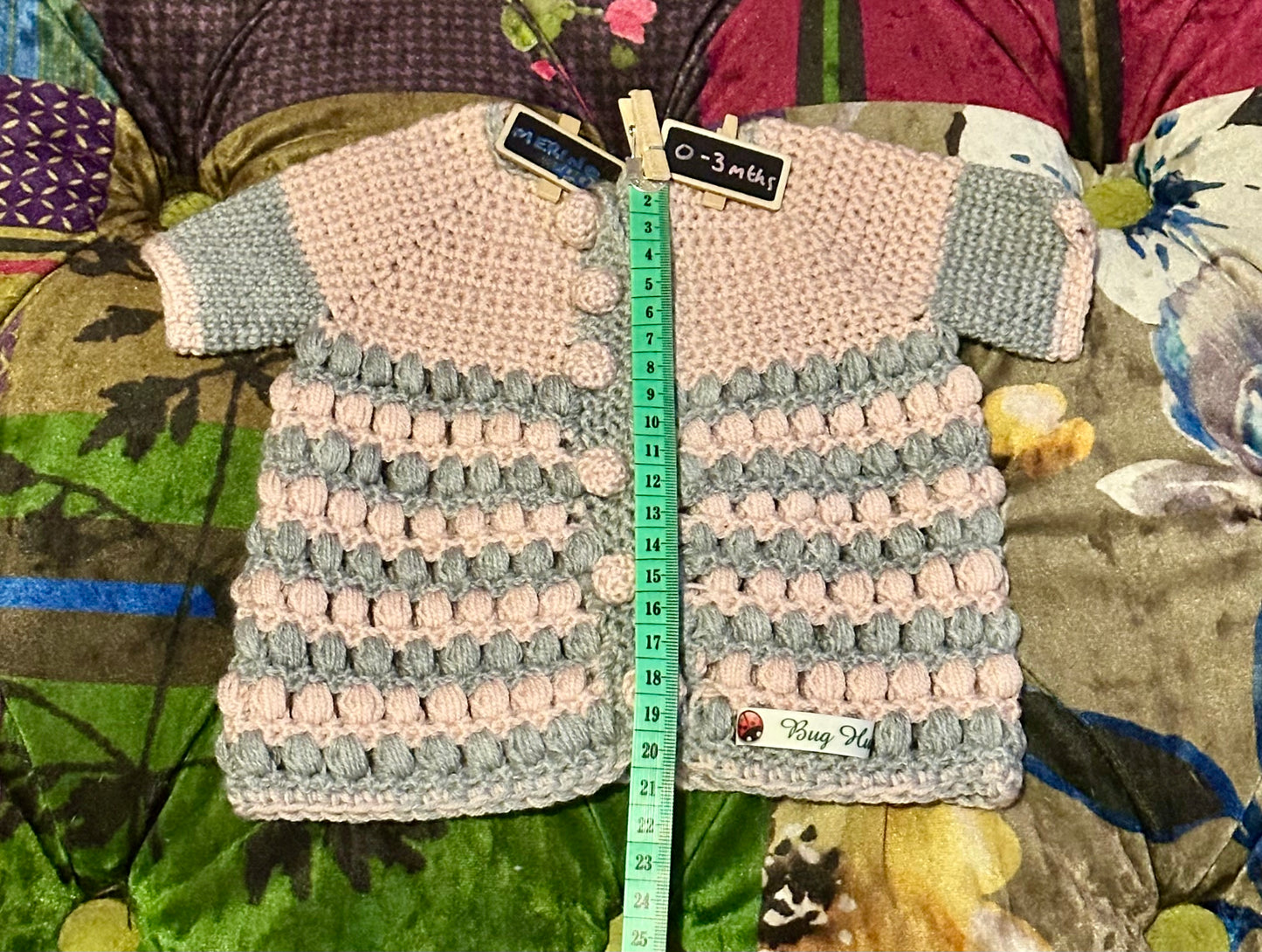 Hand Crocheted Merino Baby Jacket - approx 0-3 months