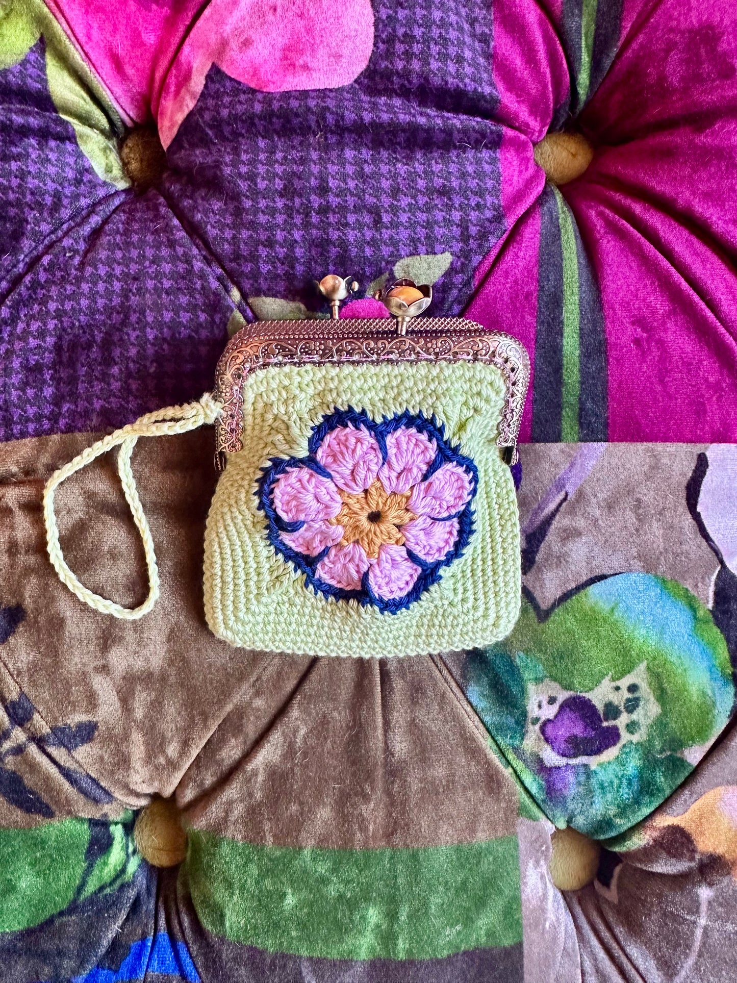 Granny Square Coin/Card Purse - Hand Crocheted