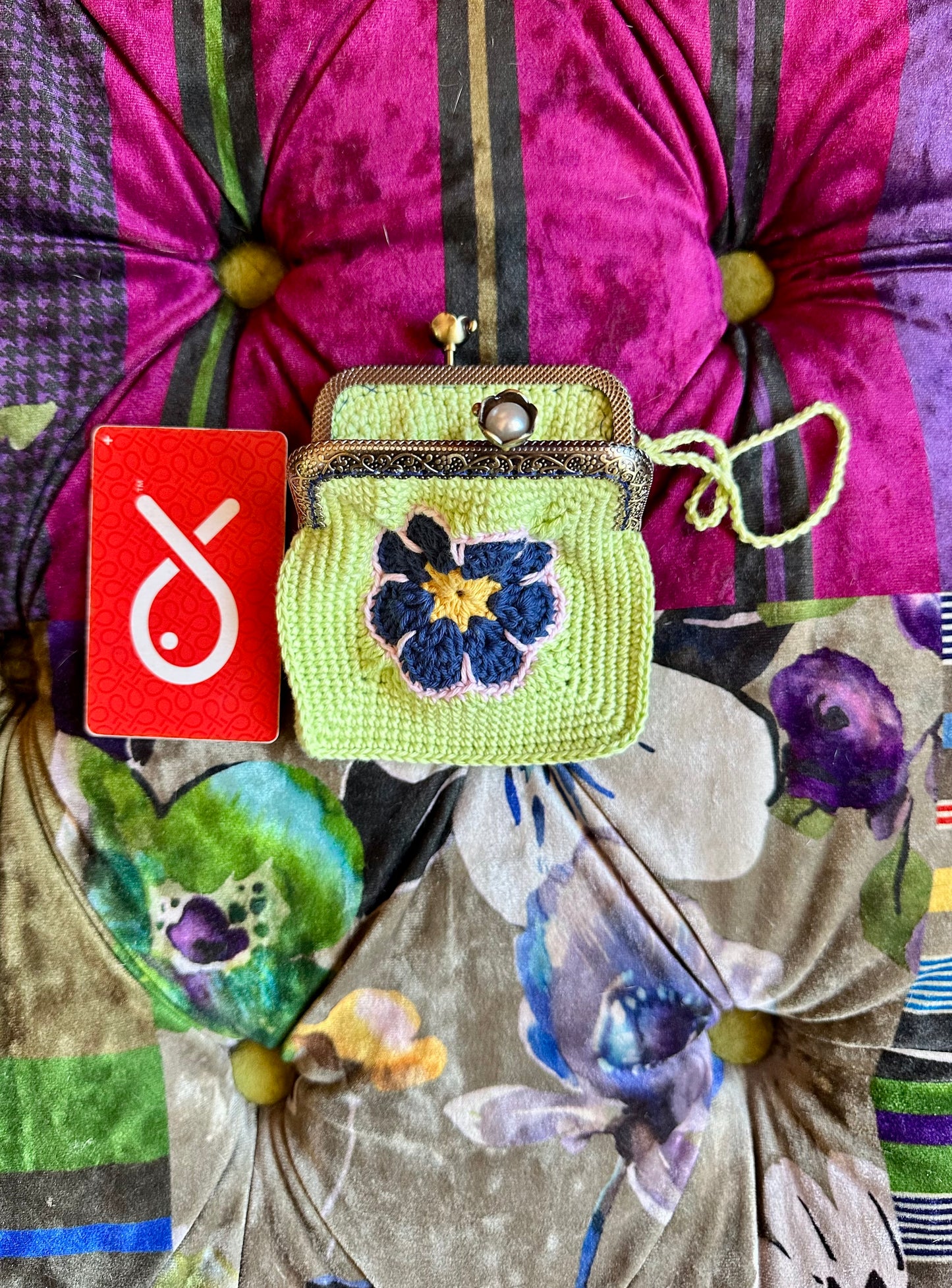 Granny Square Coin/Card Purse - Hand Crocheted