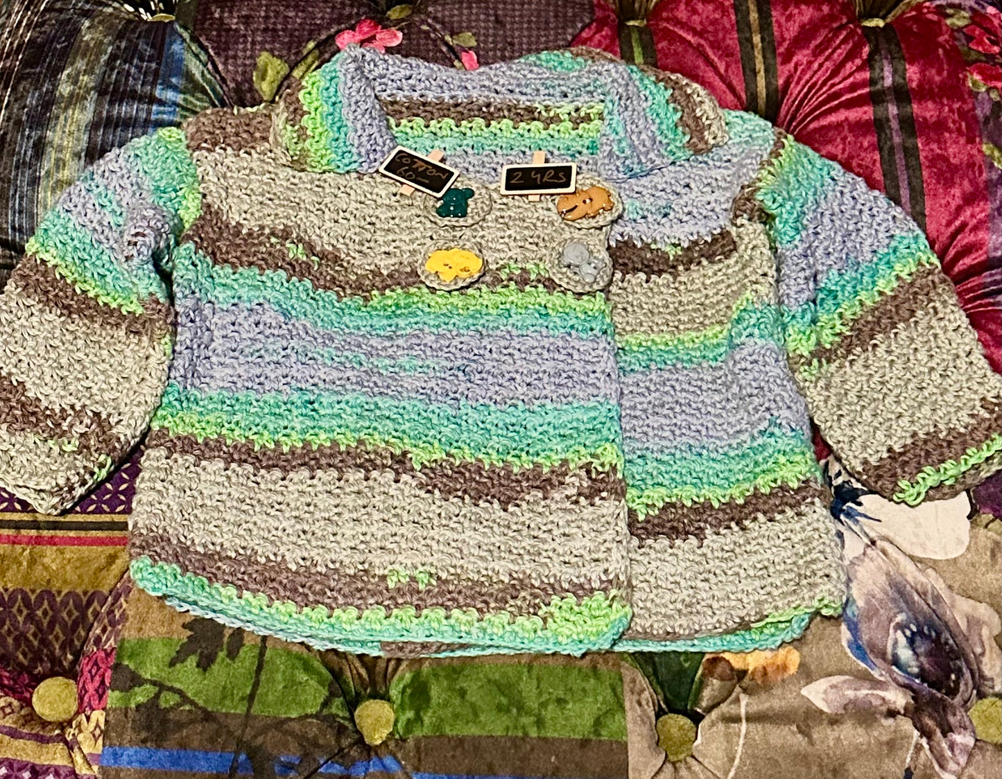 Hand Crocheted Cotton Jacket - approx 24 months