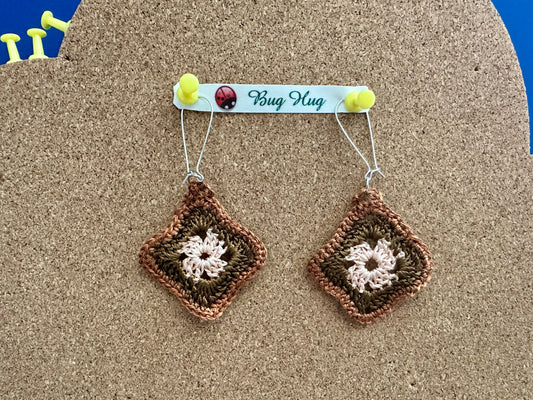 Earrings - granny squares - bronze and brown