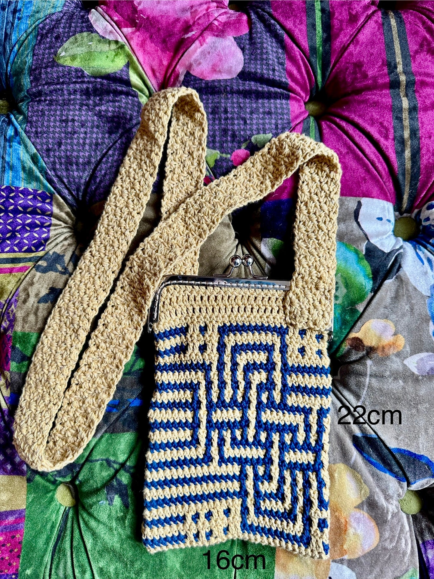 Mosaic Crochet Cross Body Bag With Clasp - Hand Crocheted