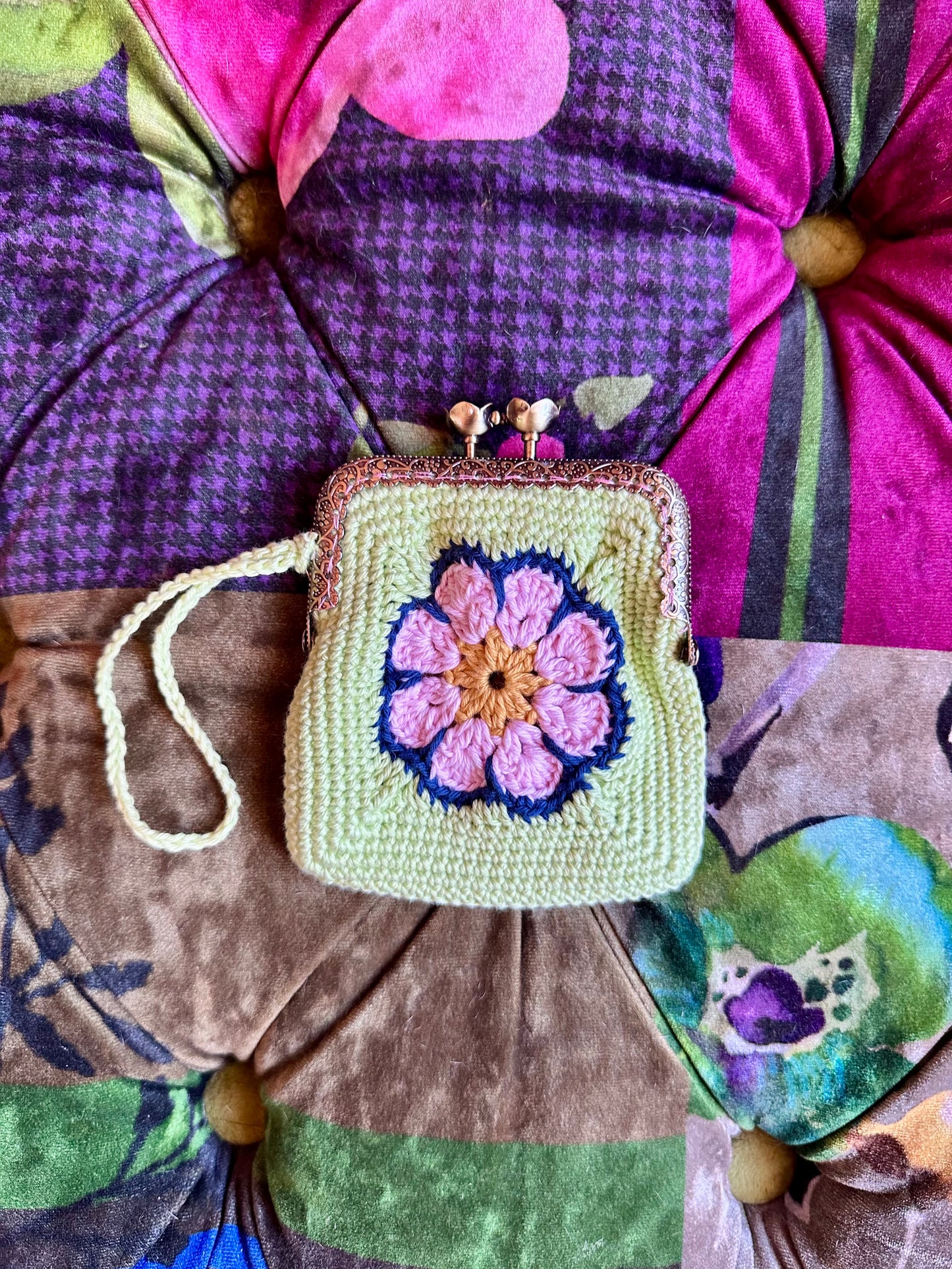 Granny Square Coin/Card Purse - Hand Crocheted