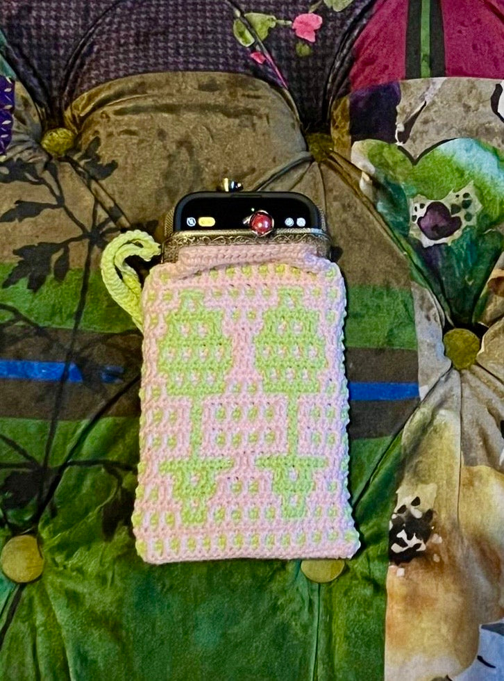 Mosaic Crochet Wrist Bag With Clasp - Hand Crocheted